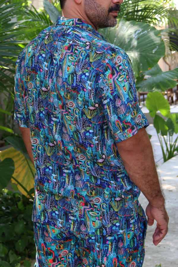 Camisa Manga Corta Estampado Moderno Corte Relax Con Botones Para Hombre